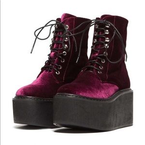 UNIF craft boots red velvet platforms boot